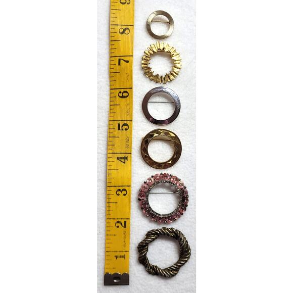 Wreath Circle Brooch Pin Lot 6 Pc Vtg 60s 70s 80s Silvertone Goldtone Minimalist - Picture 2 of 6